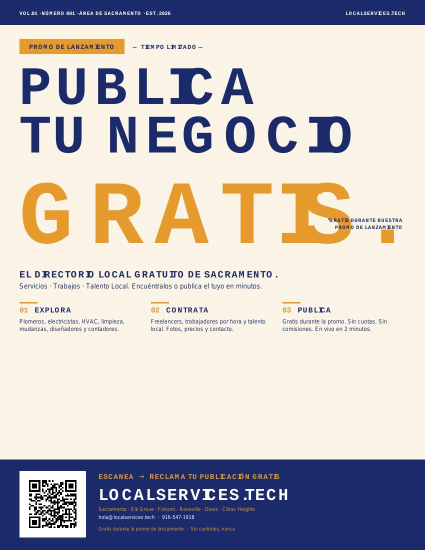 Folleto en español de Localservices.tech para publicar un negocio local gratis en el directorio.